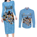 Custom Rugby Southern Hemisphere Couples Matching Long Sleeve Bodycon Dress and Long Sleeve Button Shirt Argentina AUNZ South Africa Mascot Blue - Aussie Hoodie