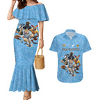 Custom Rugby Southern Hemisphere Couples Matching Mermaid Dress and Hawaiian Shirt Argentina AUNZ South Africa Mascot Blue - Aussie Hoodie