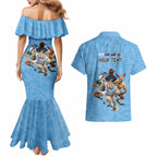 Custom Rugby Southern Hemisphere Couples Matching Mermaid Dress and Hawaiian Shirt Argentina AUNZ South Africa Mascot Blue - Aussie Hoodie
