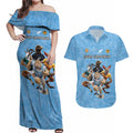 Custom Rugby Southern Hemisphere Couples Matching Off Shoulder Maxi Dress and Hawaiian Shirt Argentina AUNZ South Africa Mascot Blue - Aussie Hoodie