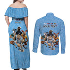 Custom Rugby Southern Hemisphere Couples Matching Off Shoulder Maxi Dress and Long Sleeve Button Shirt Argentina AUNZ South Africa Mascot Blue - Aussie Hoodie