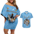 Custom Rugby Southern Hemisphere Couples Matching Off Shoulder Short Dress and Hawaiian Shirt Argentina AUNZ South Africa Mascot Blue - Aussie Hoodie
