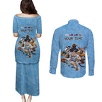 Custom Rugby Southern Hemisphere Couples Matching Puletasi and Long Sleeve Button Shirt Argentina AUNZ South Africa Mascot Blue - Aussie Hoodie