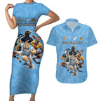 Custom Rugby Southern Hemisphere Couples Matching Short Sleeve Bodycon Dress and Hawaiian Shirt Argentina AUNZ South Africa Mascot Blue - Aussie Hoodie