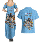 Custom Rugby Southern Hemisphere Couples Matching Summer Maxi Dress and Hawaiian Shirt Argentina AUNZ South Africa Mascot Blue - Aussie Hoodie