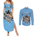 Custom Rugby Southern Hemisphere Couples Matching Summer Maxi Dress and Long Sleeve Button Shirt Argentina AUNZ South Africa Mascot Blue - Aussie Hoodie
