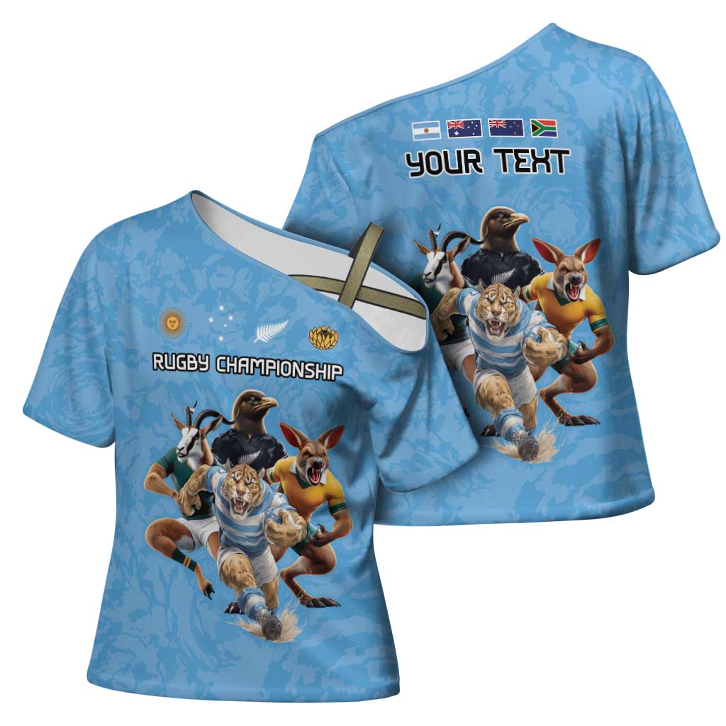 Custom Rugby Southern Hemisphere Cross Shoulder Shirt Argentina AUNZ South Africa Mascot Blue - Aussie Hoodie
