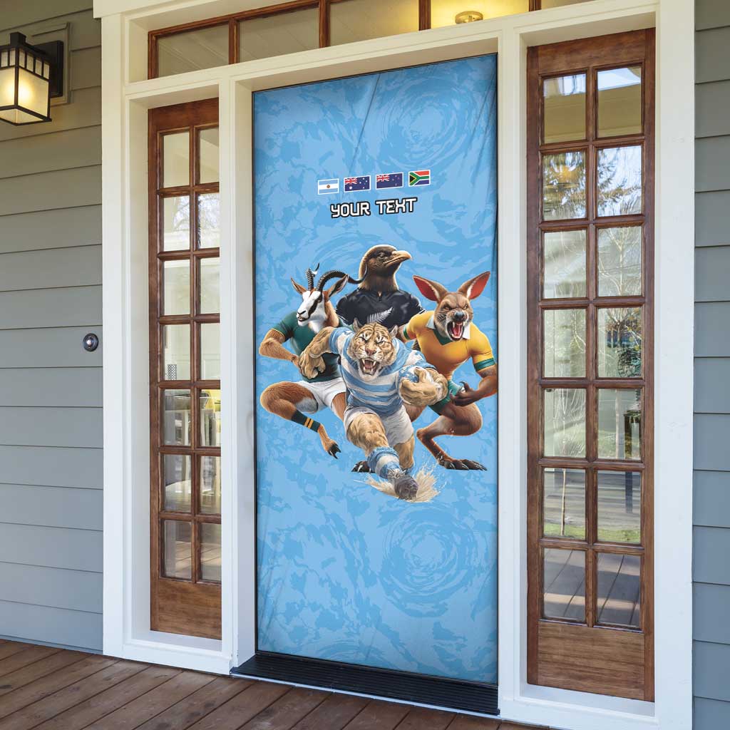 Custom Rugby Southern Hemisphere Door Cover Argentina AUNZ South Africa Mascot Blue - Aussie Hoodie