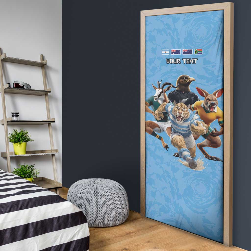 Custom Rugby Southern Hemisphere Door Cover Argentina AUNZ South Africa Mascot Blue - Aussie Hoodie