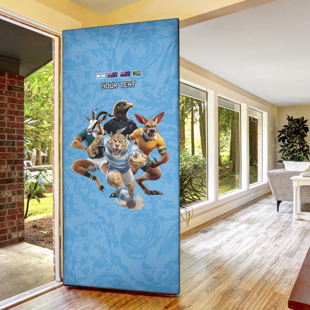 Custom Rugby Southern Hemisphere Door Cover Argentina AUNZ South Africa Mascot Blue - Aussie Hoodie