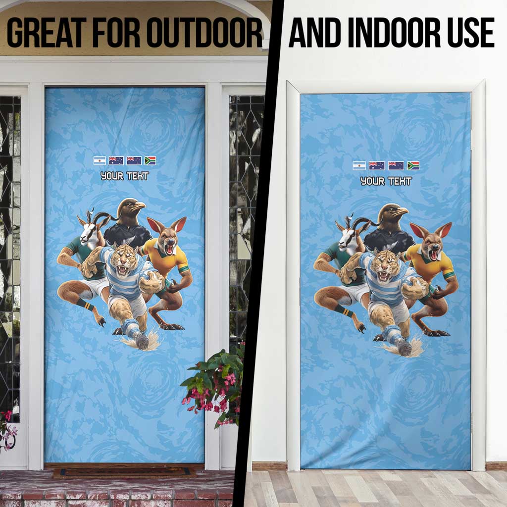Custom Rugby Southern Hemisphere Door Cover Argentina AUNZ South Africa Mascot Blue - Aussie Hoodie