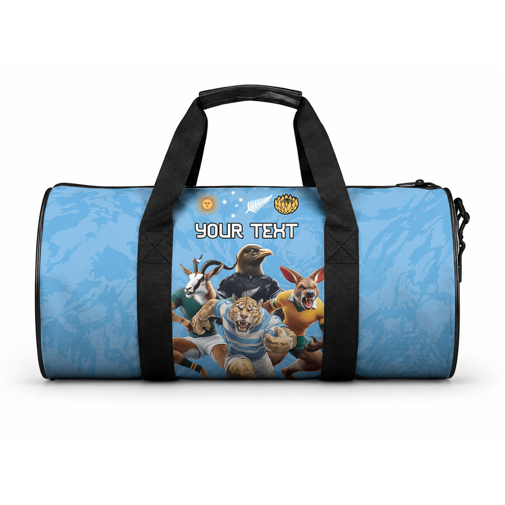 Custom Rugby Southern Hemisphere Duffle Bag Argentina AUNZ South Africa Mascot Blue