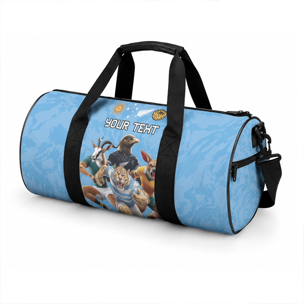 Custom Rugby Southern Hemisphere Duffle Bag Argentina AUNZ South Africa Mascot Blue