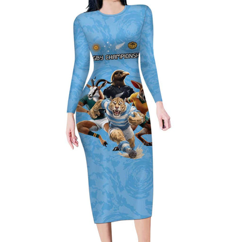 Custom Rugby Southern Hemisphere Family Matching Long Sleeve Bodycon Dress and Hawaiian Shirt Argentina AUNZ South Africa Mascot Blue - Aussie Hoodie