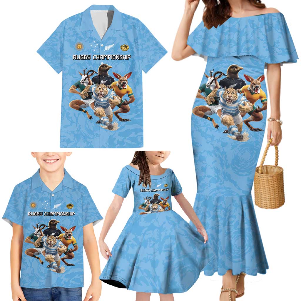 Custom Rugby Southern Hemisphere Family Matching Mermaid Dress and Hawaiian Shirt Argentina AUNZ South Africa Mascot Blue - Aussie Hoodie