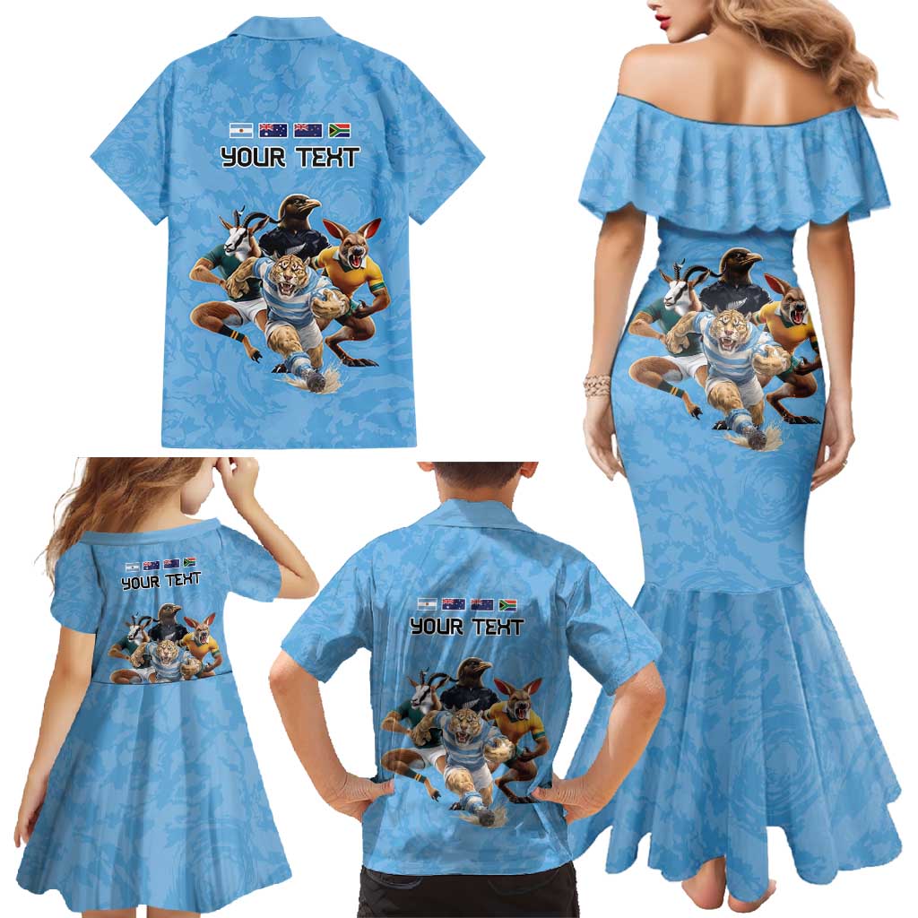 Custom Rugby Southern Hemisphere Family Matching Mermaid Dress and Hawaiian Shirt Argentina AUNZ South Africa Mascot Blue - Aussie Hoodie