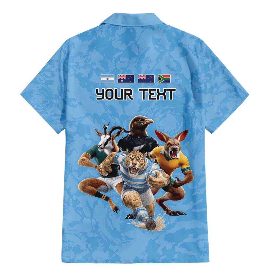Custom Rugby Southern Hemisphere Family Matching Mermaid Dress and Hawaiian Shirt Argentina AUNZ South Africa Mascot Blue - Aussie Hoodie