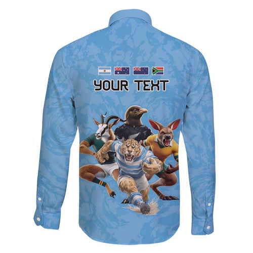 Custom Rugby Southern Hemisphere Family Matching Mermaid Dress and Hawaiian Shirt Argentina AUNZ South Africa Mascot Blue - Aussie Hoodie