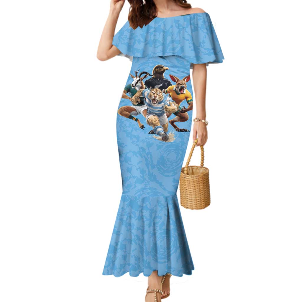 Custom Rugby Southern Hemisphere Family Matching Mermaid Dress and Hawaiian Shirt Argentina AUNZ South Africa Mascot Blue - Aussie Hoodie