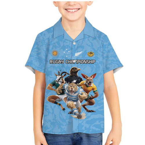 Custom Rugby Southern Hemisphere Family Matching Mermaid Dress and Hawaiian Shirt Argentina AUNZ South Africa Mascot Blue - Aussie Hoodie