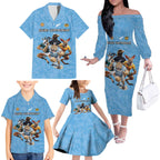 Custom Rugby Southern Hemisphere Family Matching Off The Shoulder Long Sleeve Dress and Hawaiian Shirt Argentina AUNZ South Africa Mascot Blue - Aussie Hoodie