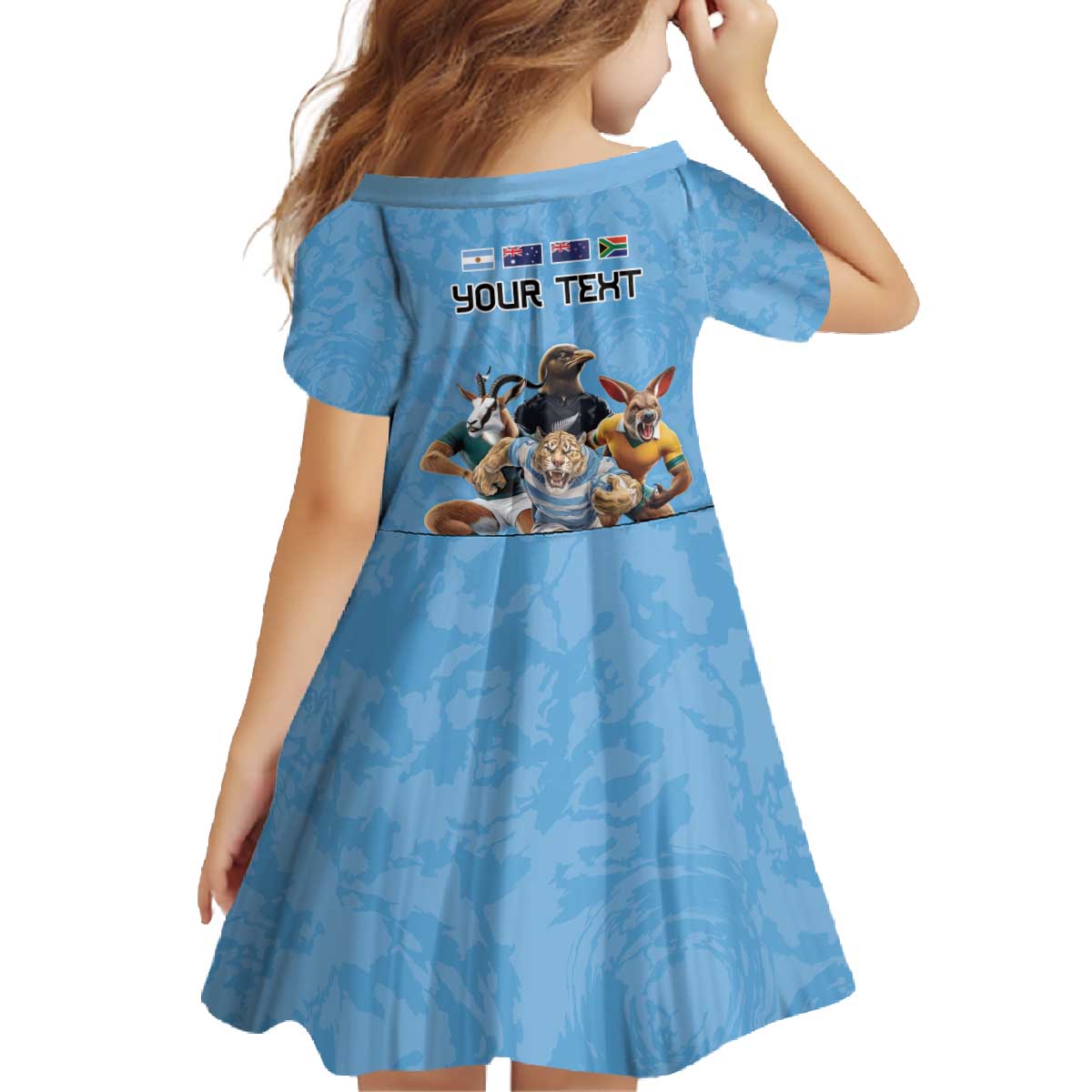 Custom Rugby Southern Hemisphere Family Matching Off The Shoulder Long Sleeve Dress and Hawaiian Shirt Argentina AUNZ South Africa Mascot Blue - Aussie Hoodie