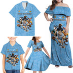 Custom Rugby Southern Hemisphere Family Matching Off Shoulder Maxi Dress and Hawaiian Shirt Argentina AUNZ South Africa Mascot Blue - Aussie Hoodie
