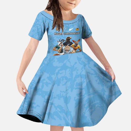 Custom Rugby Southern Hemisphere Family Matching Off Shoulder Maxi Dress and Hawaiian Shirt Argentina AUNZ South Africa Mascot Blue - Aussie Hoodie