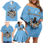 Custom Rugby Southern Hemisphere Family Matching Off Shoulder Short Dress and Hawaiian Shirt Argentina AUNZ South Africa Mascot Blue - Aussie Hoodie