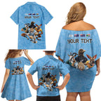Custom Rugby Southern Hemisphere Family Matching Off Shoulder Short Dress and Hawaiian Shirt Argentina AUNZ South Africa Mascot Blue - Aussie Hoodie