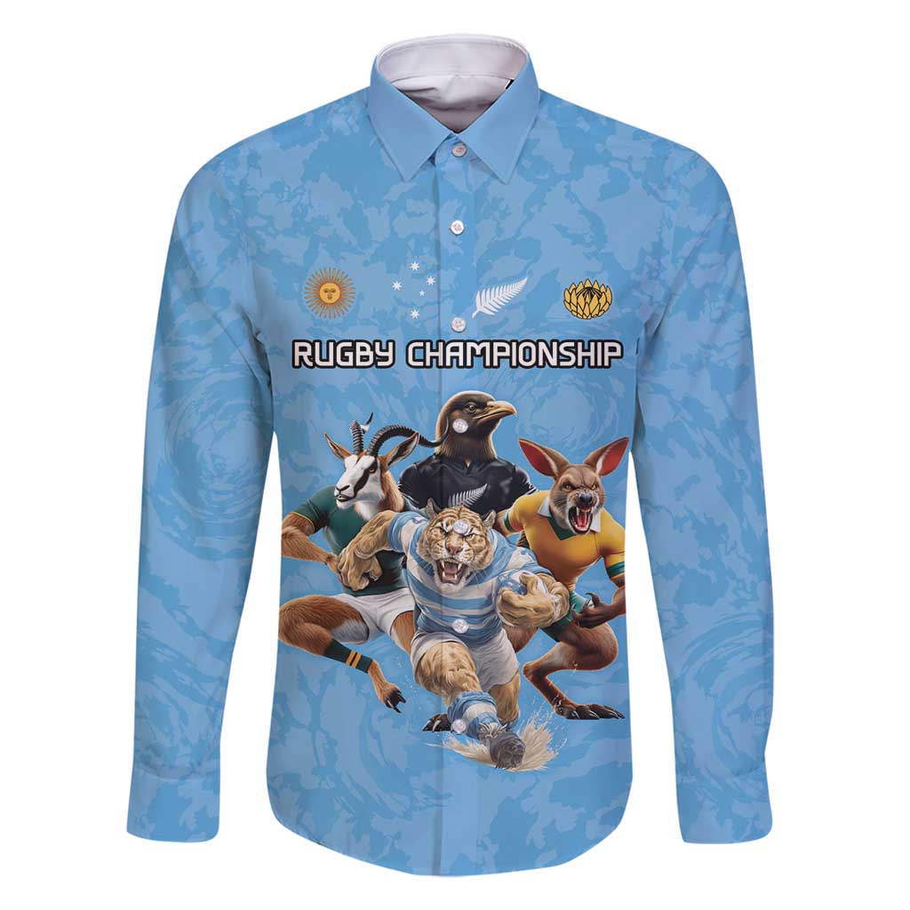 Custom Rugby Southern Hemisphere Family Matching Off Shoulder Short Dress and Hawaiian Shirt Argentina AUNZ South Africa Mascot Blue - Aussie Hoodie