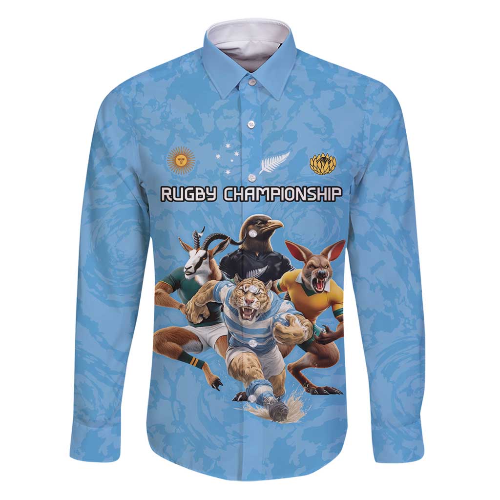 Custom Rugby Southern Hemisphere Family Matching Puletasi and Hawaiian Shirt Argentina AUNZ South Africa Mascot Blue - Aussie Hoodie