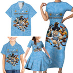 Custom Rugby Southern Hemisphere Family Matching Short Sleeve Bodycon Dress and Hawaiian Shirt Argentina AUNZ South Africa Mascot Blue - Aussie Hoodie