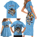 Custom Rugby Southern Hemisphere Family Matching Short Sleeve Bodycon Dress and Hawaiian Shirt Argentina AUNZ South Africa Mascot Blue - Aussie Hoodie