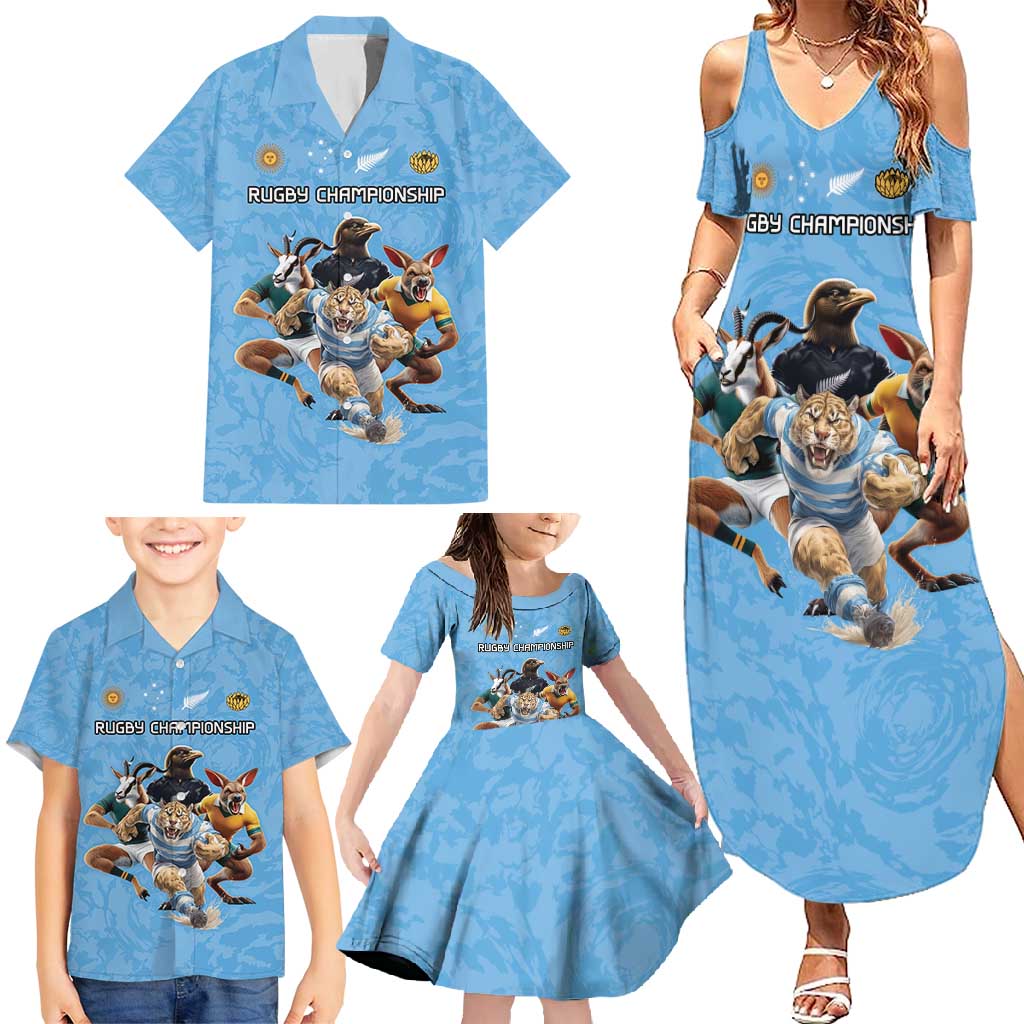 Custom Rugby Southern Hemisphere Family Matching Summer Maxi Dress and Hawaiian Shirt Argentina AUNZ South Africa Mascot Blue - Aussie Hoodie