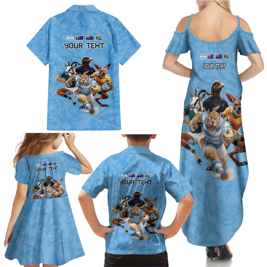 Custom Rugby Southern Hemisphere Family Matching Summer Maxi Dress and Hawaiian Shirt Argentina AUNZ South Africa Mascot Blue - Aussie Hoodie