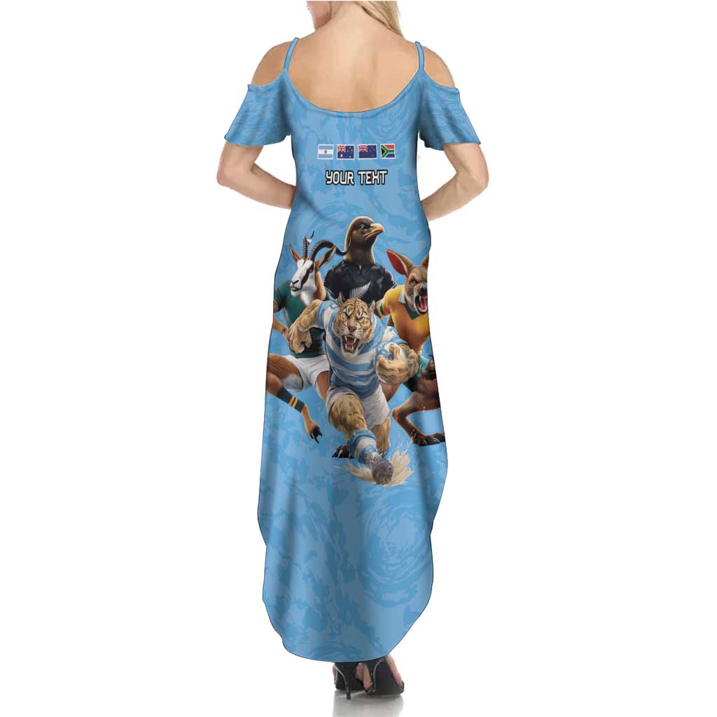 Custom Rugby Southern Hemisphere Family Matching Summer Maxi Dress and Hawaiian Shirt Argentina AUNZ South Africa Mascot Blue - Aussie Hoodie