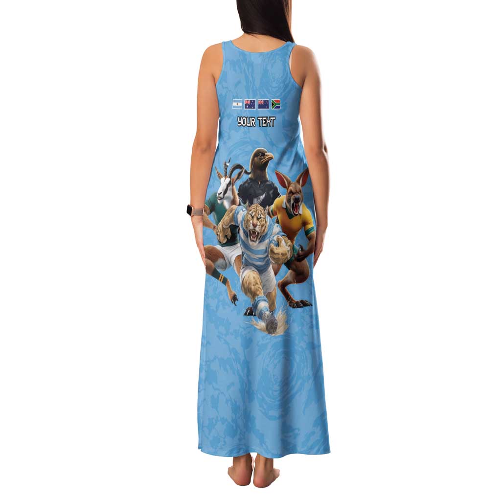 Custom Rugby Southern Hemisphere Family Matching Tank Maxi Dress and Hawaiian Shirt Argentina AUNZ South Africa Mascot Blue - Aussie Hoodie