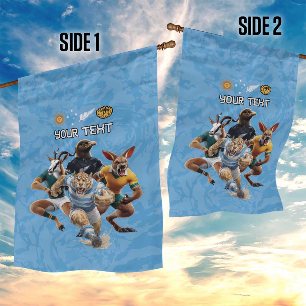 Custom Rugby Southern Hemisphere Garden Flag Argentina AUNZ South Africa Mascot Blue - Aussie Hoodie