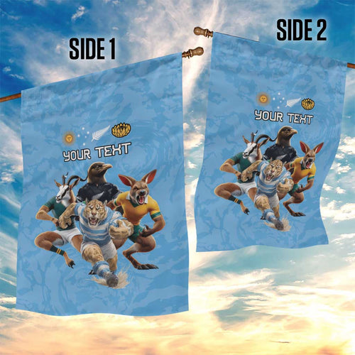 Custom Rugby Southern Hemisphere Garden Flag Argentina AUNZ South Africa Mascot Blue - Aussie Hoodie