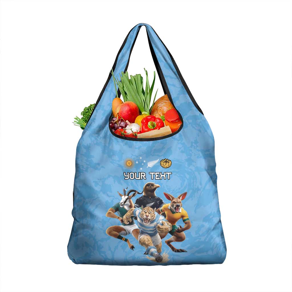 Custom Rugby Southern Hemisphere Grocery Bag Argentina AUNZ South Africa Mascot Blue - Aussie Hoodie