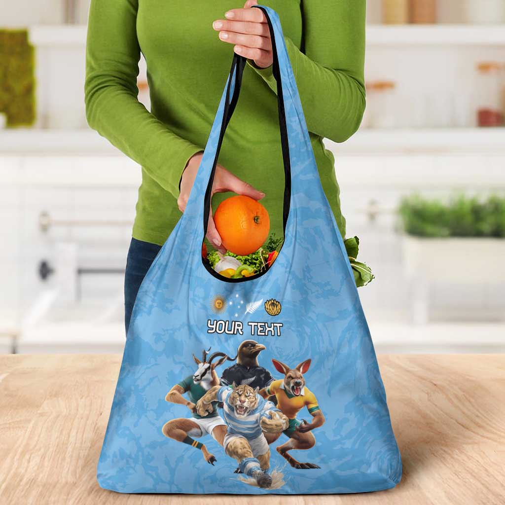 Custom Rugby Southern Hemisphere Grocery Bag Argentina AUNZ South Africa Mascot Blue - Aussie Hoodie
