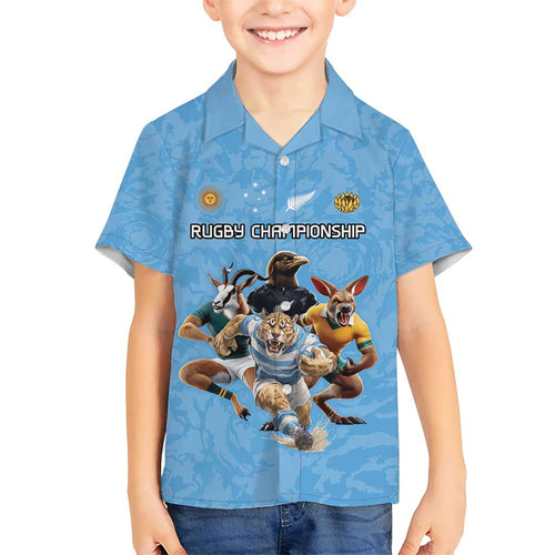 Custom Rugby Southern Hemisphere Hawaiian Shirt Argentina AUNZ South Africa Mascot Blue - Aussie Hoodie