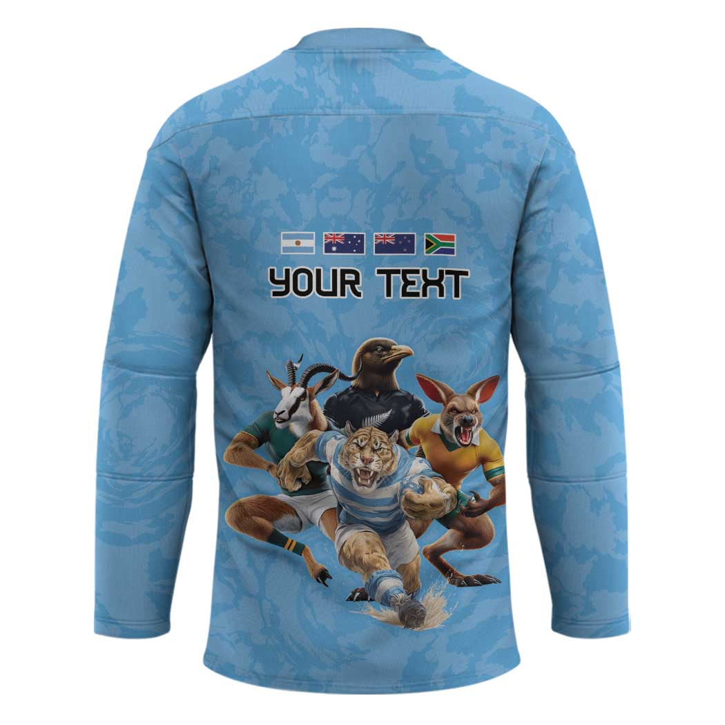 Custom Rugby Southern Hemisphere Hockey Jersey Argentina AUNZ South Africa Mascot Blue - Aussie Hoodie