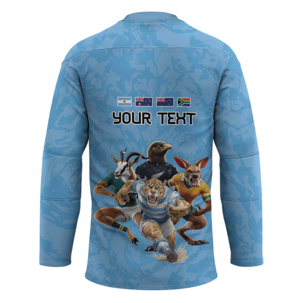 Custom Rugby Southern Hemisphere Hockey Jersey Argentina AUNZ South Africa Mascot Blue - Aussie Hoodie