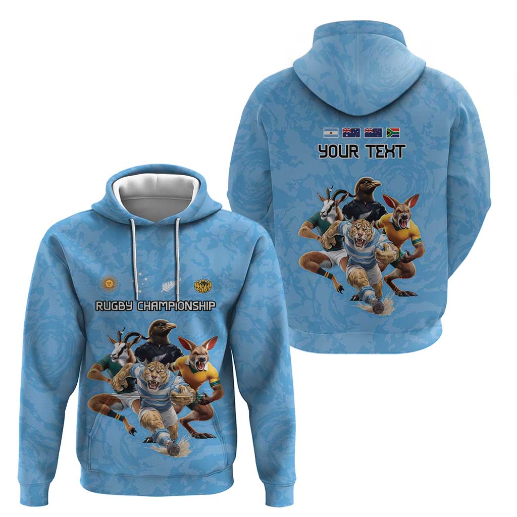 Custom Rugby Southern Hemisphere Hoodie Argentina AUNZ South Africa Mascot Blue - Aussie Hoodie