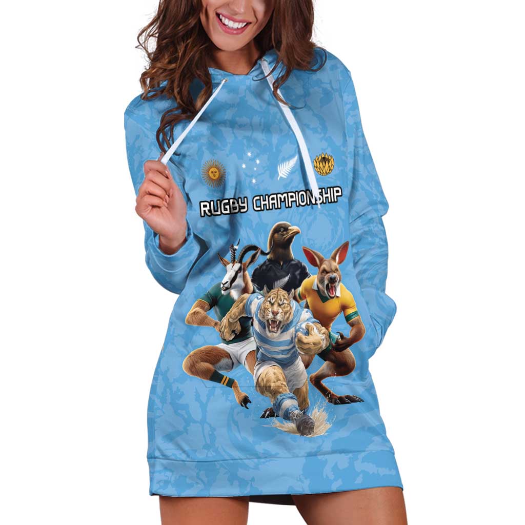 Custom Rugby Southern Hemisphere Hoodie Dress Argentina AUNZ South Africa Mascot Blue - Aussie Hoodie