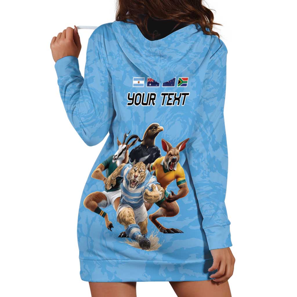 Custom Rugby Southern Hemisphere Hoodie Dress Argentina AUNZ South Africa Mascot Blue - Aussie Hoodie