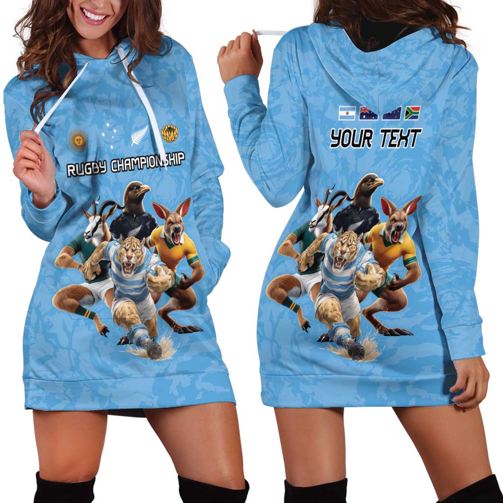 Custom Rugby Southern Hemisphere Hoodie Dress Argentina AUNZ South Africa Mascot Blue - Aussie Hoodie