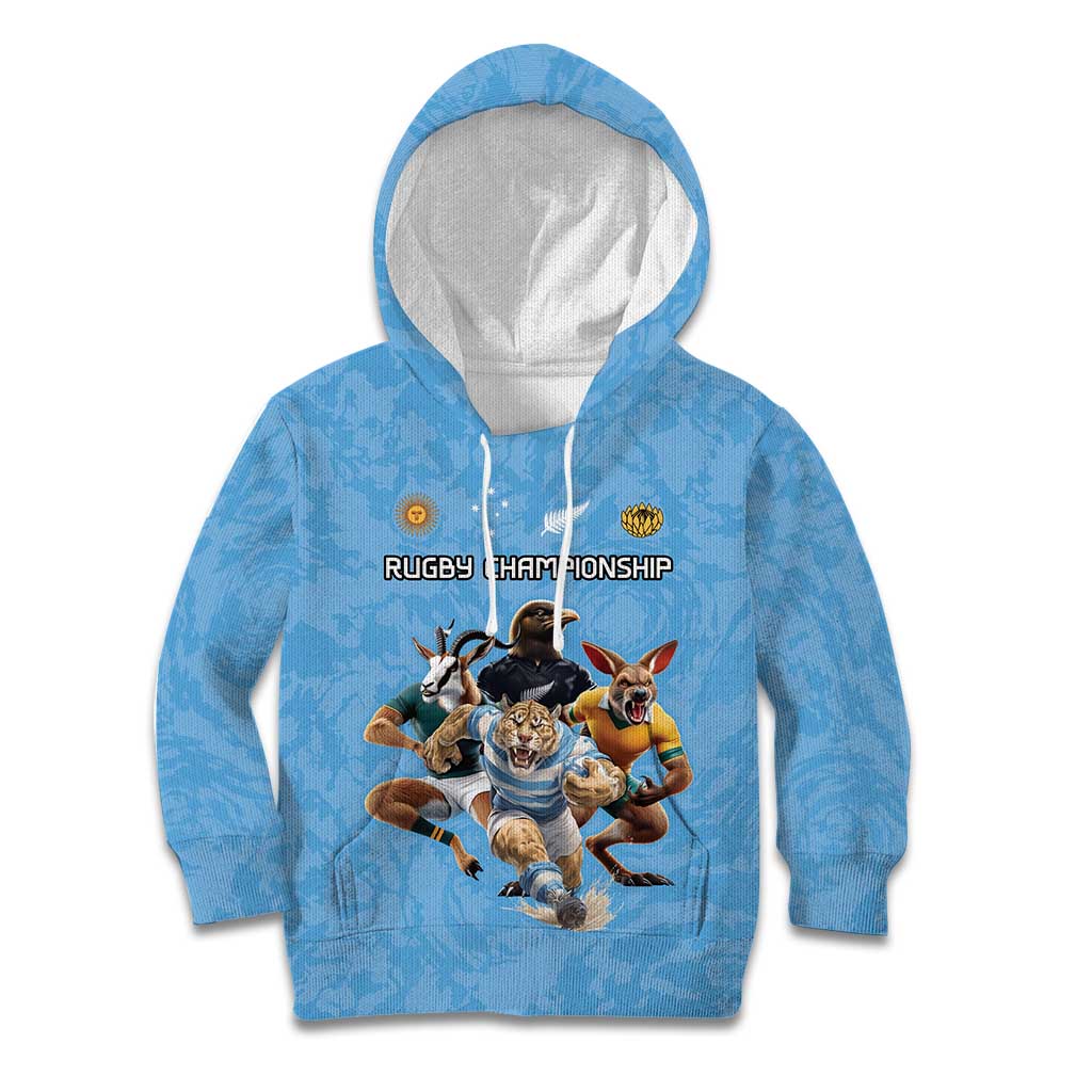 Custom Rugby Southern Hemisphere Kid Hoodie Argentina AUNZ South Africa Mascot Blue - Aussie Hoodie